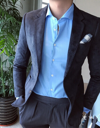 韩国休闲单西外套男士英伦复古青年外套西装潮百搭时尚 深蓝 m