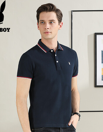 花花公子旗舰店t恤男短袖潮流白色上衣衬衫领polo衫休闲夏季新品男 