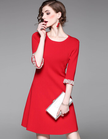 夏尔维纳红色连衣裙本命年过年红色喜庆衣服礼服气质新年女装针织打底