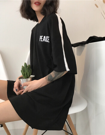 中長款個性前衛短髮適合的衣服女生帥氣衣服嘻哈風 黑色 均碼