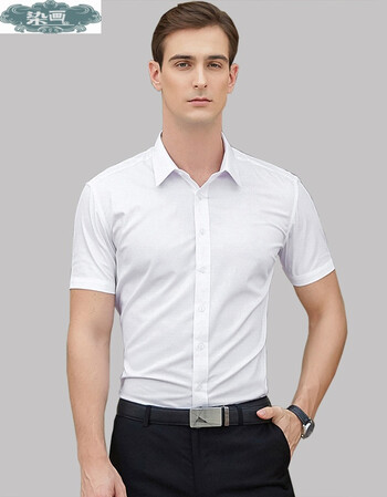染画夏季白衬衫男短袖修身商务正装薄款免烫抗皱上班职业工装西装衬衣