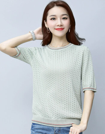短袖上衣女夏2018新款中袖t恤韩版冰丝针织衫百搭薄丅血宽松女装图片