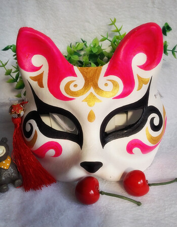 阿坡饵cos手绘和风日式古典手工艺猫脸狐狸面具动漫展装饰动漫彩绘