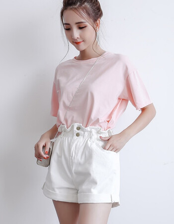 韩版宽松小清新学院风闺蜜装两件套装初中学生夏季 白色上衣 浅色裤子