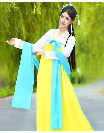 汉服女古装服饰仙女清新淡雅广袖对襟齐胸襦裙唐装公主古筝演出服