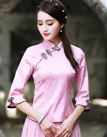 夏尔维纳茶艺服装女复古盘扣唐装女中国风民国女装改良中袖旗袍上衣