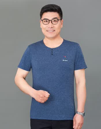 古莱登中老年夏装男圆领短袖t恤爸爸装半袖中年人男士体恤衫夏季打底
