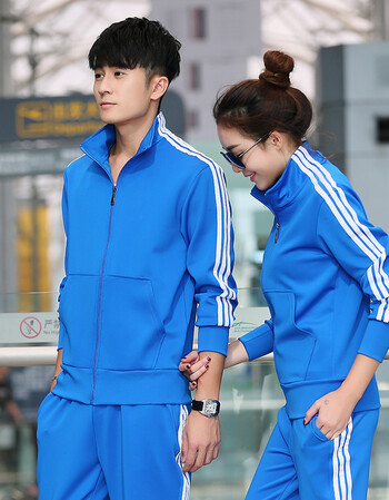 运动套装男春秋冬女长袖户外休闲跑步运动服情侣两件套卫衣 蓝色 儿童