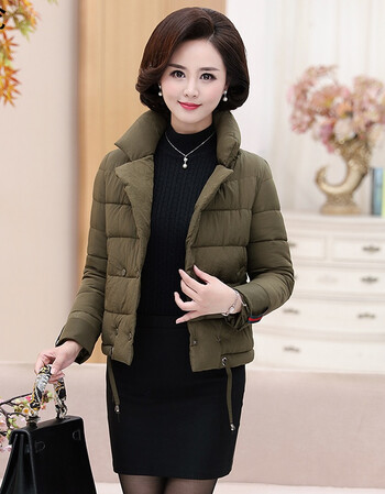 中老年棉衣女短款中年女装秋冬装棉服外套40-50岁妈妈装加厚棉袄 绿色