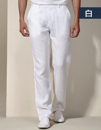花花公子贵宾亚麻裤男夏季薄款男裤白色休闲裤宽松麻料长裤子中国风