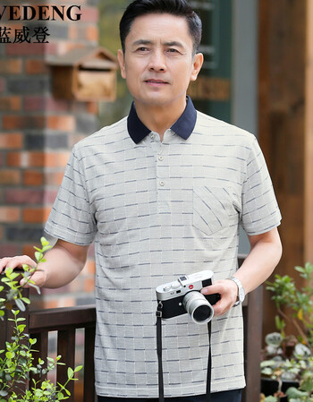 送老丈人叔叔穿的上衣服牌子中年男装夏装爸爸有口袋polo衫男 灰色