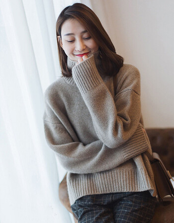 2018新款羊绒衫女高领宽松毛衣套头加厚打底羊毛衫慵懒韩版女装冬