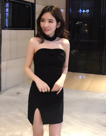 2018新款性感夜店女裝氣質夜場裙子女神範衣服抹胸一字肩連衣裙 黑色