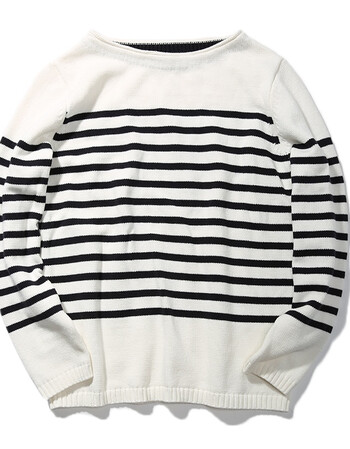 春季日系圆领小清新黑白条纹针织衫男 青少年大领口毛衣线衫 白色 l