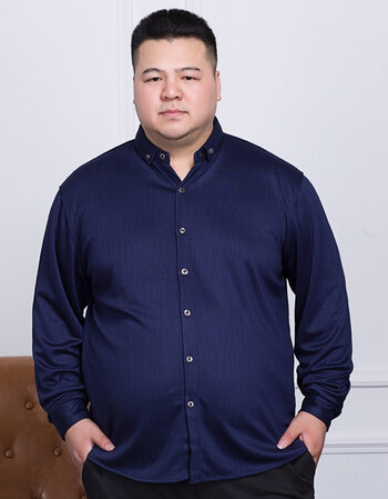 长袖衬衫胖人肥佬印花弹力宽松衬衣秋季男装 a5蓝色 6xl【250斤左右】