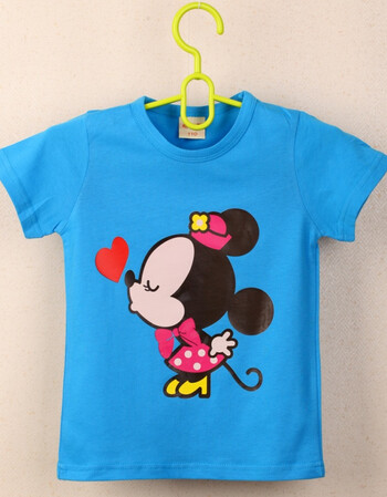 夏季t恤中小短袖夏装新款学生男女童打底衫体恤宝宝纯棉上衣 蓝色米妮