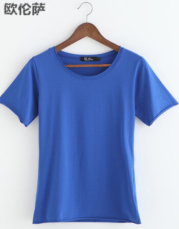 2018 夏季韩版范女装宽松白色短袖女t恤打底衫体恤女上衣 蓝色 m