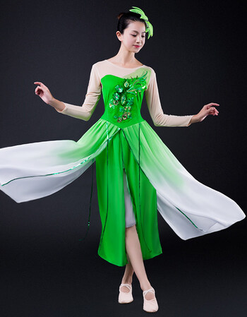 古典舞演出服女飘逸现代茉莉花舞蹈服装套装2018新款秧歌服 绿色 xxl