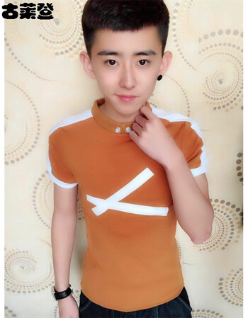 红人同款短袖紧身翻领t恤修身半袖社会精神小伙夏季新款潮男 巧克力色