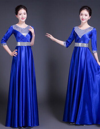 新款女士合唱服长裙合唱团服装舞台大合唱演出服团体合唱服装 蓝色 xl