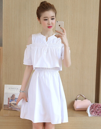 女装新款纯棉连衣裙女夏成人短袖衣服时尚中长女士字裙子 白色 s