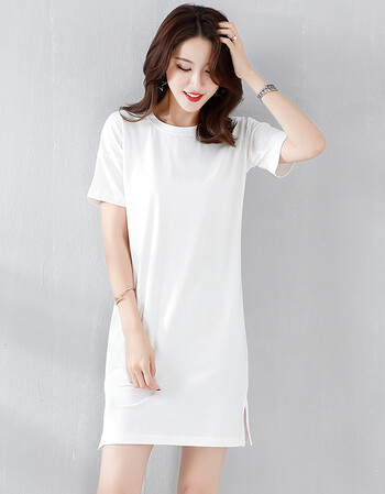 2018新款休闲女长款t恤夏天女装韩版宽松大码白色学生女中长短袖 白se