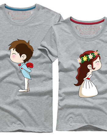 2018新款纯棉卡通情侣装圆领秋夏装短袖印花男女班服半袖夏季t恤 灰色