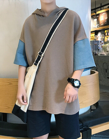 夏季港风五分袖t恤男韩版潮流学生百搭宽松原宿bf风5分短袖上衣服