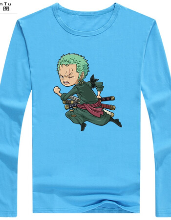 珂梵图卡通长袖t恤男海贼王路飞棉打底衫青少年衣服索隆休闲学生t恤