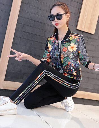 2018新款女装圆领时尚休闲三件套韩版修身百搭运动服套装女潮 d色 m