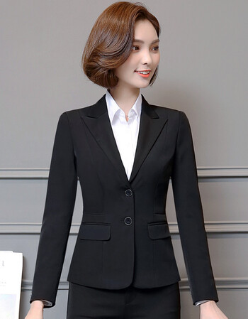 新款长袖职业装西装套装黑色长裤衬衫西服裙三件套面试正装工作女 三
