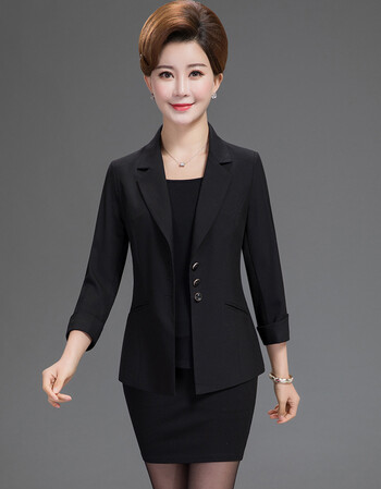 中年女装外套春季知性修身小西服妈妈装宴会纯色西装春夏秋外套 黑色