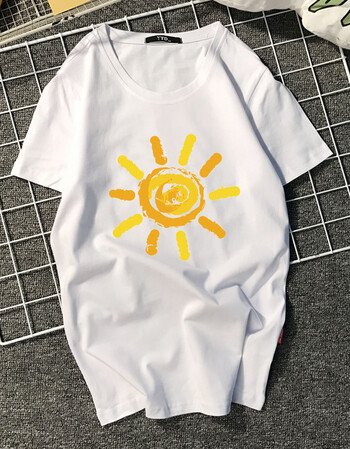 夏季情侣短袖t恤纯色半袖2018新款风宽松衣服情侣装闺蜜 n1023太阳