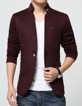 2016新款男装 时尚潮流韩版修身休闲男士毛呢子外套 酒红色 4xl