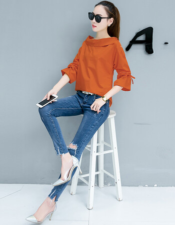 夏尔维纳衬衫女长袖百搭宽松女装秋装2018秋季新款女士衬衣一字肩上衣