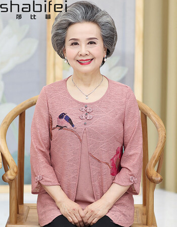 莎比菲60-70岁奶奶装套装中老年人女装妈妈装夏装七分袖老人衣服老