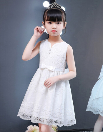 2018新款韩版儿童洋气裙子小女孩韩版蕾丝公主裙夏新品 白色送发饰