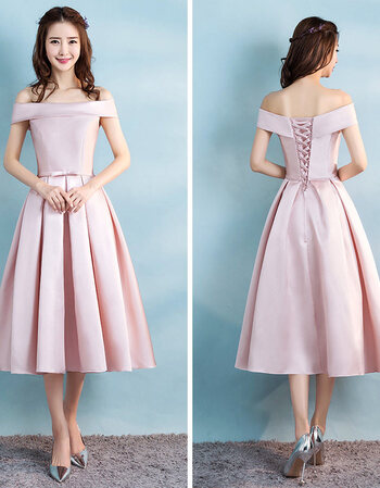 2018新款伴娘服姐妹裙粉色中长晚礼服一字肩新娘结婚敬酒服宴会女 f款