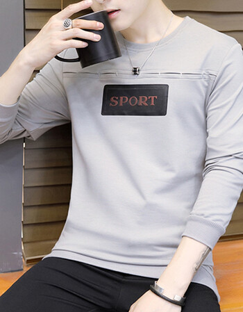 男士长袖t恤2018夏季新款外套男装韩版圆领打底衫男夏天衣服潮流 灰色