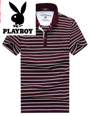 polo衫男装2018春季新款翻领polo条纹商务休闲短袖t恤男士打底衫 红白