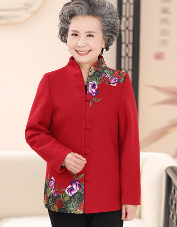 老奶奶春裝唐裝外套60-70歲80老人上衣服喜慶婚宴春秋奶奶 紅色 xxl