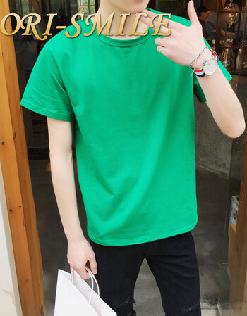 ori-smile 短袖t恤男2018春季新款圆领黑色体恤上衣纯色衣服青年学生