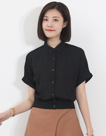 2018韩范雪纺衬衫小清新女生短款上衣夏休闲短袖衬衣21520 黑色 xl