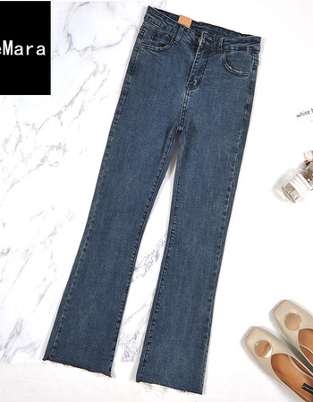 qiqi琦琦加绒牛仔裤女秋冬新款韩版水洗弹力港味chic微喇叭阔腿裤sn