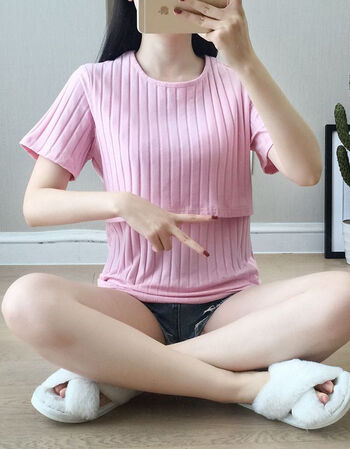 cyx哺乳上衣哺乳衣打底衫秋冬时尚产后喂奶衣月子服哺乳外出衣 短袖