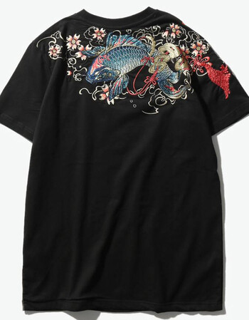 oniarai鬼洗 18春季新品 泥棒蓝金钱鲤刺绣圆领短袖