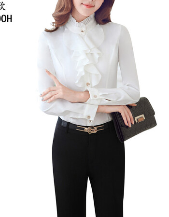 京欧职业正装白衬衫女长袖ol气质商务休闲套装 黑色西裤 l