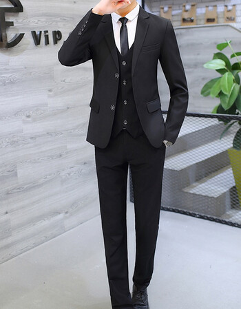 西服套装男青年全套青少年三件套春季青春流行纯色小西装韩版潮流 t