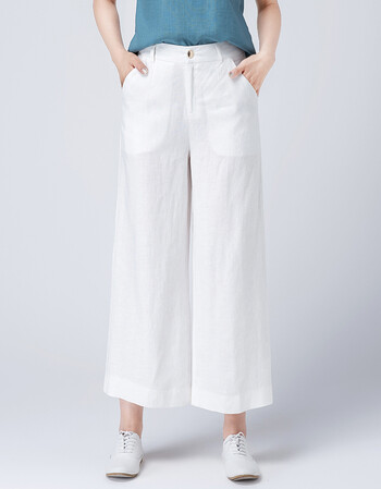 夏季新款九分亚麻阔腿裤女薄款高腰大码棉麻女裤八分大脚裤子 白色 28