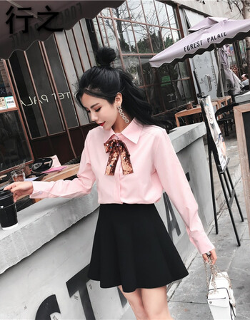 春季新款女装小清新省心搭配甜美学生时髦可爱两件套装裙子 粉衣 黑裙